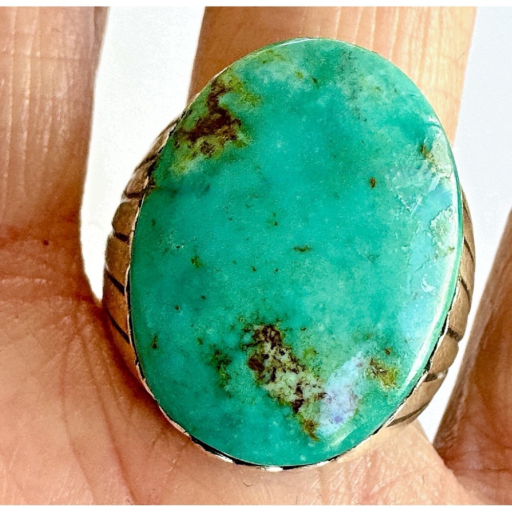 Big Navajo Mens Turquoise Ring Sz 11 Signed Alvery Smith Fans 23g Band Oval